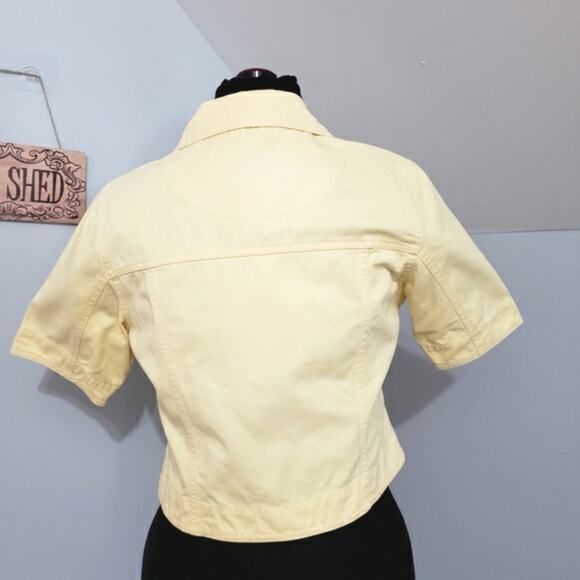 Susan Bristol Half Sleeve Snap Front Embroidered Yellow Denim Crop Jean Jacket - Picture 5 of 11